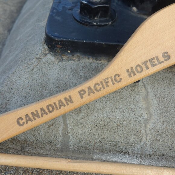 Vintage Canadian Pacific Hotels Wood Hanger with Wood Pants Bar - Picture 2 of 13